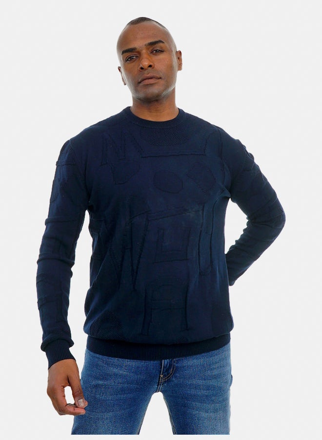 FIRE WOOD FireWood Textured Knit Sweater Crew Neck Long Sleeve For Men - Dark Blue - Image 3